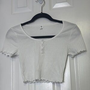 BP White Ribbed Crop Top Short Sleeve PTP: 13”-17”